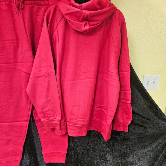 Zenana 1X Hooded Sweatshirt and Sweatpants Set, Red - Picture 6 of 6